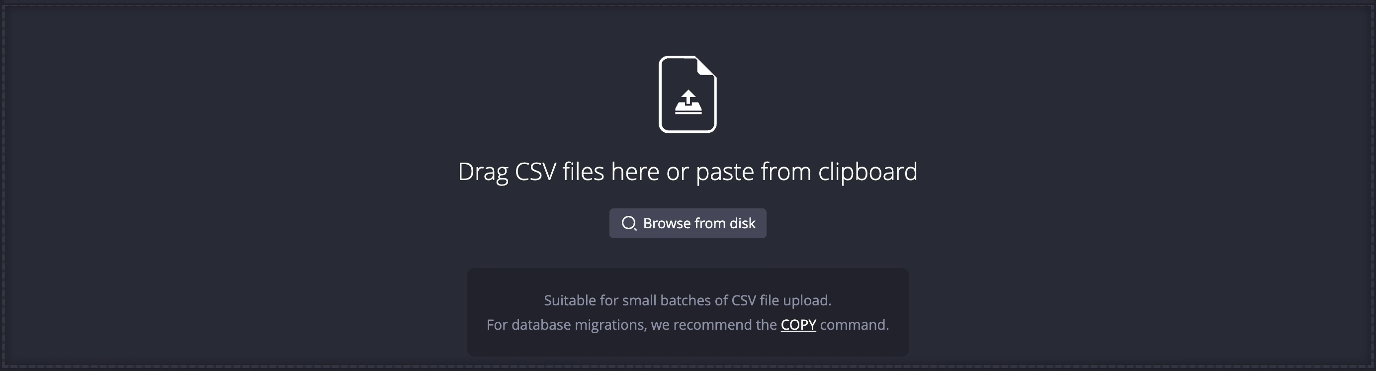 Screenshot of the UI for import